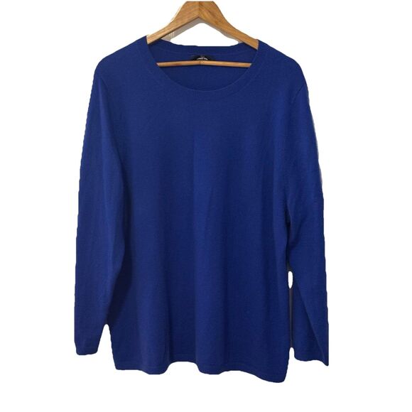 Lands’ End Women’s Plus Size 2X 100% Cashmere Royal Blue Crewneck Sweater - Picture 1 of 7